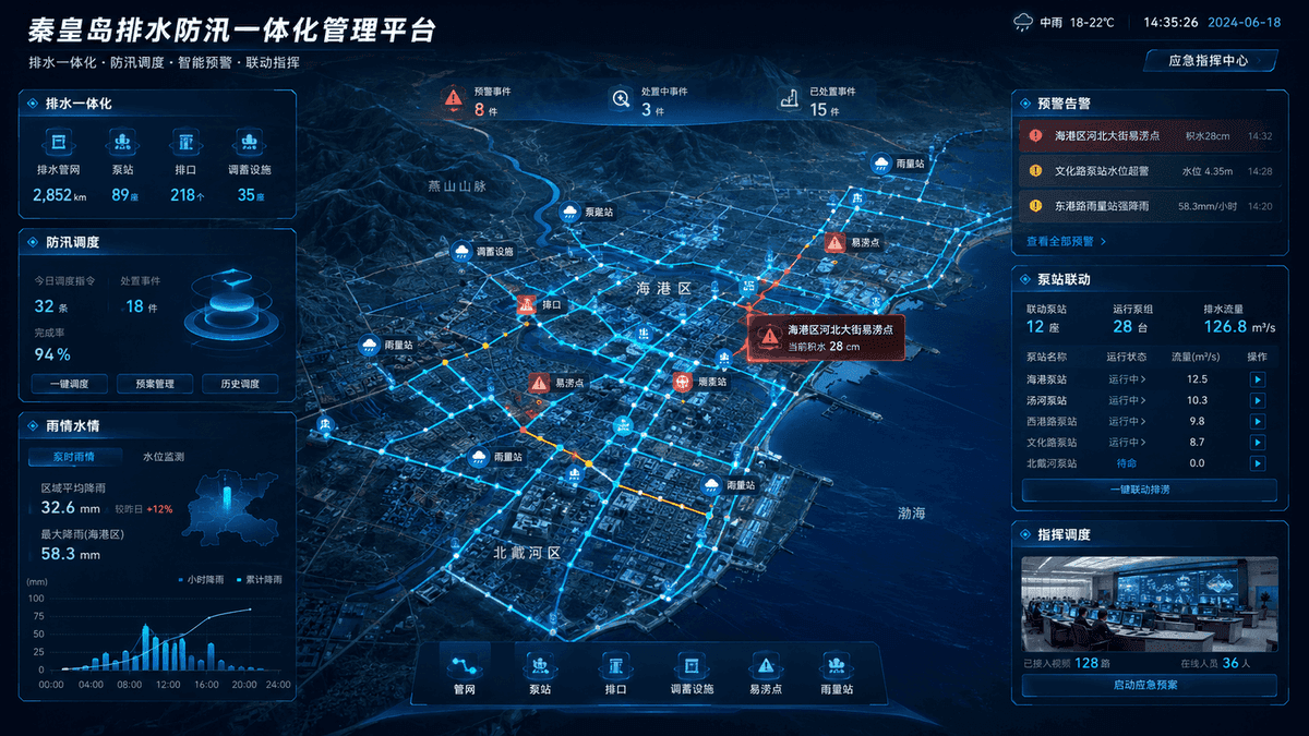 秦皇岛·排水防汛一体化管理平台示意图