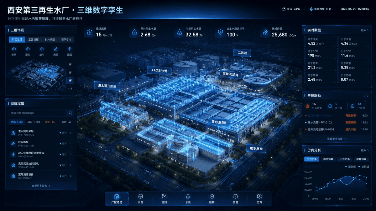 西安第三再生水厂·三维数字孪生示意图